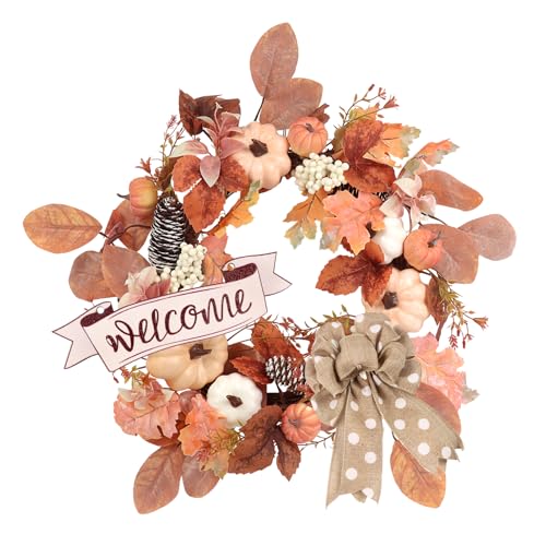 Fall Wreaths for Front Door Decor Artificial Flower, 20" Autumn Floral - color: Wreath Pink