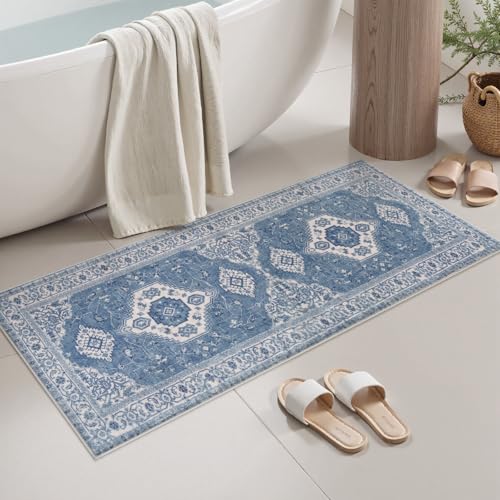 Seavish Vintage Blue Bathroom Runner Rug, 20x47 Inch Boho Bath Mat - color: Blue, size: 20 x 47 inch
