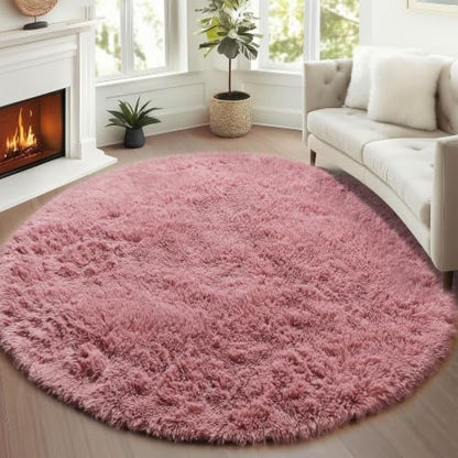 Blush Fluffy Round Rug Circle Area Rugs 4ft for Kids Girls Teen Bedroom - color: Blush, size: 4' (Round)
