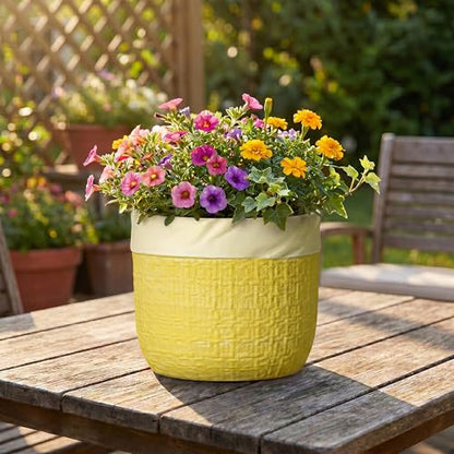 8 Inch Pots for Plants, Ceramic Planter, Round Planter, Yellow - color: Yellow, size: 8 Inch