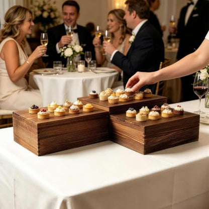 6 Pack Buffet Risers and Stands, Dessert Table Display Set with Mini Signs - color: Brown, size: 6 Pcs A
