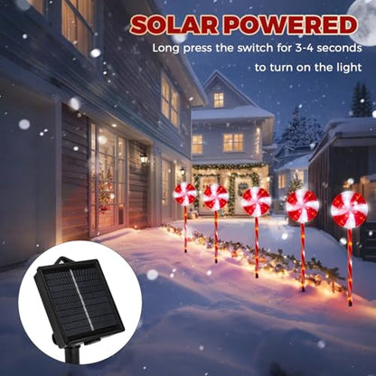 BRIGHTDECK 10 Pack Solar Christmas Pathway Lights, Red Lollipop Stakes - color: Red, size: 10Pack