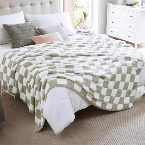 WRENSONGE Soft Queen Blanket for Bed-Cozy Warm Reversible Knitted Blankets - color: Aloe Sage, size: Queen(90"x90")