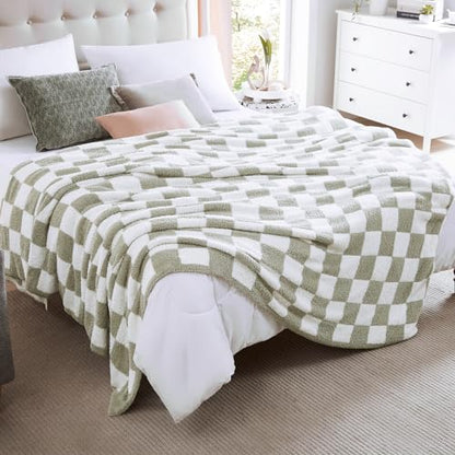 WRENSONGE Soft Queen Blanket for Bed-Cozy Warm Reversible Knitted Blankets - color: Aloe Sage, size: Queen(90"x90")