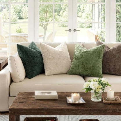 MIULEE Chenille Textured Throw Pillow Covers Dark Green 16x16 Set of 2 - color: Dark Green, size: 16" x 16" (Pack of 2)