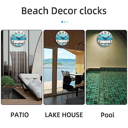 CHYLIN Wall Clock 10" Beach Battery Operated Silent Non-Ticking Coastal - color: A-blue,white, size: 10 inch