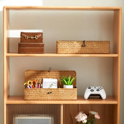 Nonam 3-Section Divided Storage Small Basket with Lid,Shelf Basket-Natural - color: 3-Divided - Natural