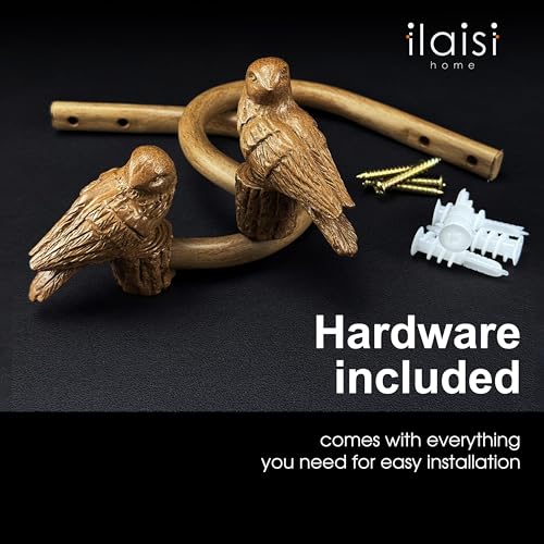Curtain Drapery Holdbacks with Resin Bird, Wall Mount Drapery Hooks Holders, Set of 2, Wood Color, Suitable for Drywall - color: Chestnut