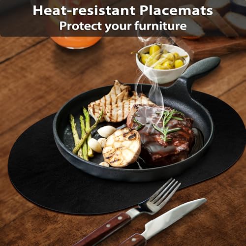 ADRIMER Oval Placemats Set of 6, Wipeable Faux Leather, Black - color: Black