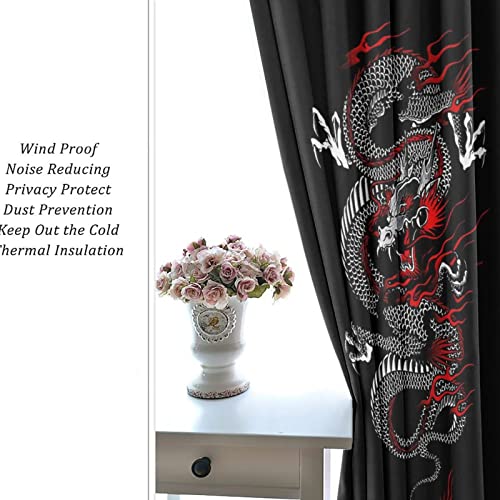 Fantasy Chinese Dragon Curtains - Cool Retro Black Red Japanese Anime Dragon Window Drapes Room Darkening Blackout Curtains Thermal Insulated Grommet Curtains for Bedroom 2 Panels 45L x 21W - color: Fantasy Chinese Dragon, size: 42"W x 45"L (Pack of 1)