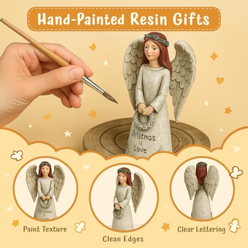 iStatue Christmas Angel with Rabbit Figurine – Resin Holiday Decoration with “Christmas is Love” Message, 5" Tall Guardian Angel Statue, Tabletop Winter Décor for Home Mantel Shelf Gift (Beige) - color: Gray