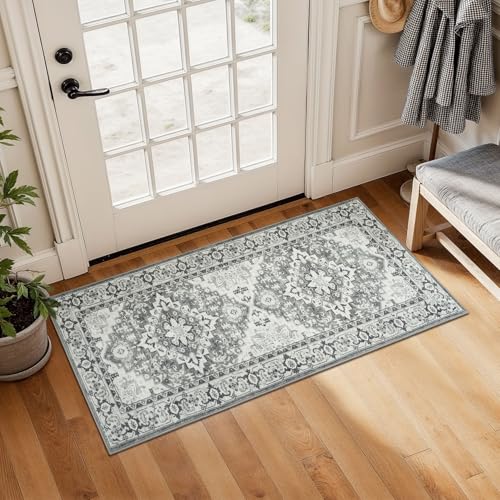 Lessymo 2 x 4 Entryway Rug Machine Washable Boho Area Rug for Bedroom, Grey - color: Grey Beige, size: 2' x 4' (Runner)