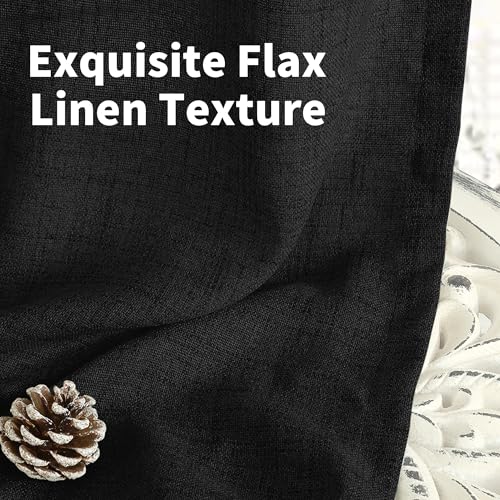 YoungsTex Black Linen Semi Sheer Curtains 45 Inches Long 2 Panels - color: Black, size: 42"W x 45"L (Pack of 2)