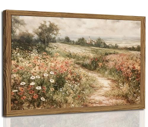 Vintage Floral Wall Art Nature Country Wildflower Wall Decor Painting Modern Botanical Flower Farmhouse Landscape Artwork 3D Textured Sandstone for Living Room Bedroom 16x24 inch Wood Framed - color: Color A, size: 24"L x 16"W