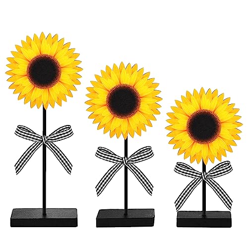 Geetery 3 Pcs Sunflower Wood Table Sign Rustic Tabletop Centerpiece
