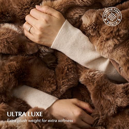 EverGrace Faux Rabbit Fur Bubble Throw Blanket, 50"x60", Lion Caramel - color: Marble Caramel Brown, size: 50"x60"
