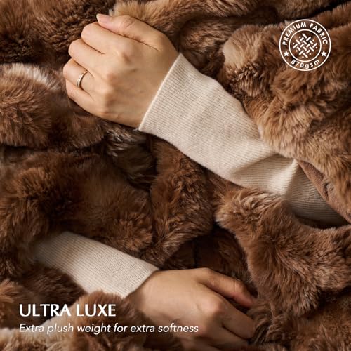 EverGrace Faux Rabbit Fur Bubble Throw Blanket, 60"x80", Lion Caramel - color: Marble Caramel Brown, size: 60"x80"