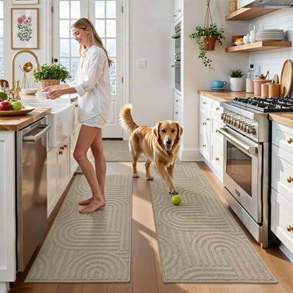U'Artlines Kitchen Rugs and Mats Set of 3, Beige 20x32+20x48+20x59 - color: Beige