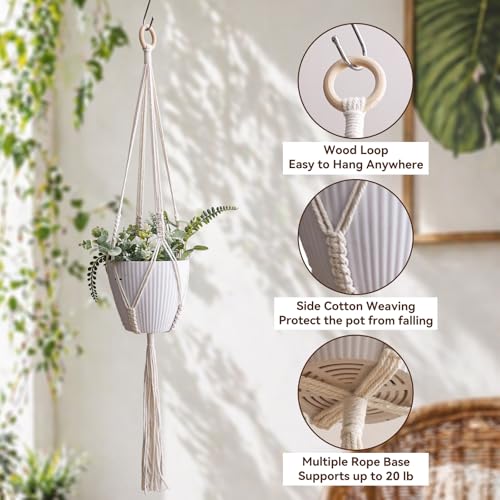 Artilady Macrame Plant Hanger Indoor,Boho Hanging Planter Holder for Window - color: Beige a