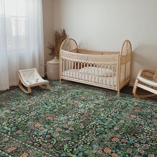 빈티지 보태니컬 플로럴 부분 러그 - 15.2x22.9cm(6x - color: 다크 그린 / 멀티, size: 6' x 9' (Rectangular)