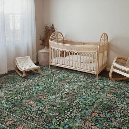 빈티지 보태니컬 플로럴 부분 러그 - 15.2x22.9cm(6x - color: 다크 그린 / 멀티, size: 6' x 9' (Rectangular)