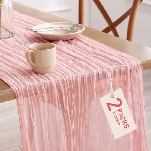 Pureegg 2 Pack Cheesecloth Table Runner 120 Inch Dusty Pink - color: Dusty Pink, size: 120" - 2 Packs