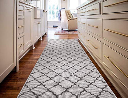 Custom Size Modern Runner Rug Carpet for Hallway Entryway Foyer Kitchen, Slip Resistant Latex Rubber Backed 31 inch Wide X Customized Length, Trellis Light Grey, 31 inch X 7 feet - color: Trellis / Grey, size: 31 inch Width X 7 Feet Length