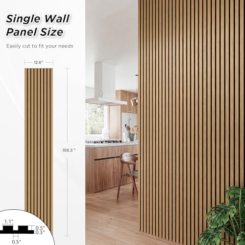 SMARTSTANDARD 4 Pack 106" x 12.6" Wood Slat Wall Panels, American Oak - color: American Oak, size: 106" x 50.4"