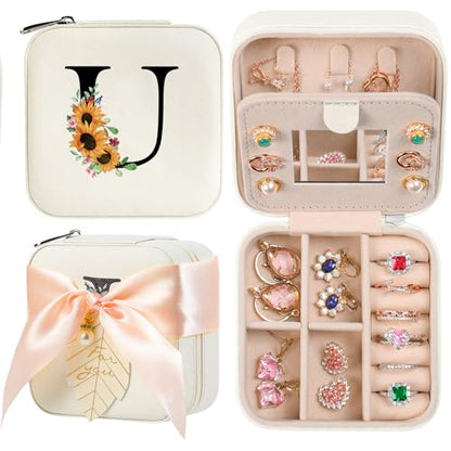 AYGXU Travel Jewelry Box for Women and Girls - Small Case With Initial A-Z - Teacher Gifts - color: white, size: U