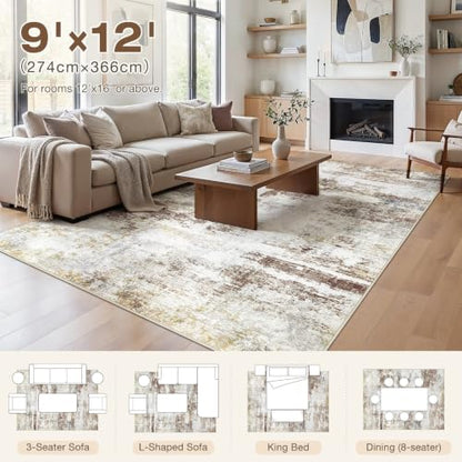 9X12 Area Rugs Washable Modern Abstract Non-Slip Large Rug for Living Room - color: Red Brown, size: 9' x 12' (Rectangular)