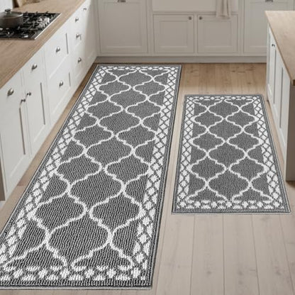 2 Piece Kitchen Rugs, Non Slip Waterproof Mats for Home(Grey) - color: Grey, size: 2-SET