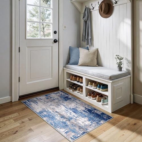 RELEANY Washable 3'x4' Abstract Area Rug for Living Room Blue Gray - color: Blue/Gray, size: 3' x 4' (Rectangular)