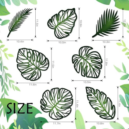 Zzbakress 7 Pcs Palm Tree Wall Art Leaves Wall Decor Tropical Wall Art Jungle Nursery Decor Monstera Room Decoration for Farmhouse Home Kitchen Bedroom Garden (Green)
