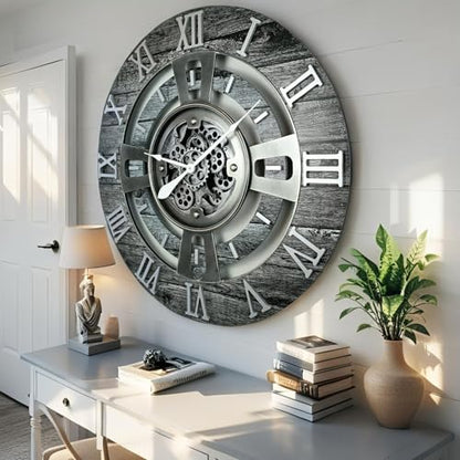 ImprovingLife The Gears Clock Real Moving Gear Wall Clock England Line (Carbon Grey, 24 inches (60 cm)) - color: Carbon Grey, size: 24 inches (60 cm)