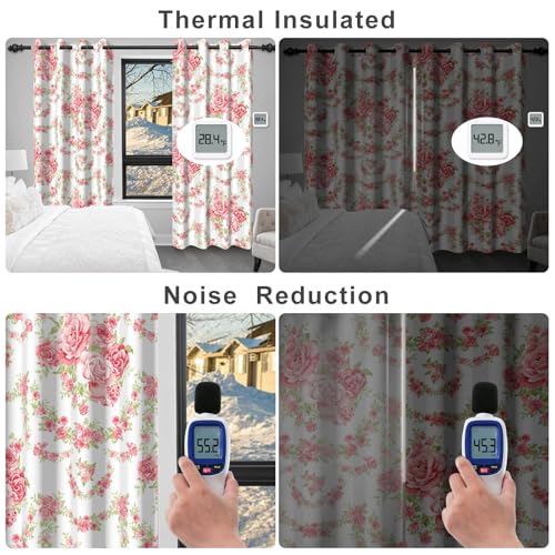 Pink Rose Spring Curtains for Girls Bedroom, Cute Floral Blackout Curtains for Bedroom and Nursery, Room Darkening Thermal Living Room Bedroom Curtains 84 Inch Length 2 Panels Set with Tiebacks - color: Pink Roses