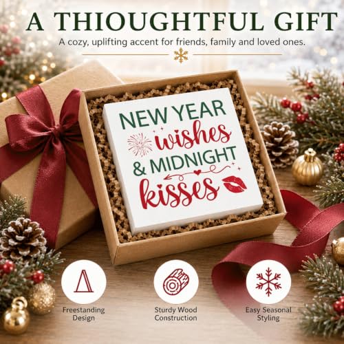 New Year Wishes and Midnight Kisses Wood Box Sign, New Year's Eve Decor - color: Style 27