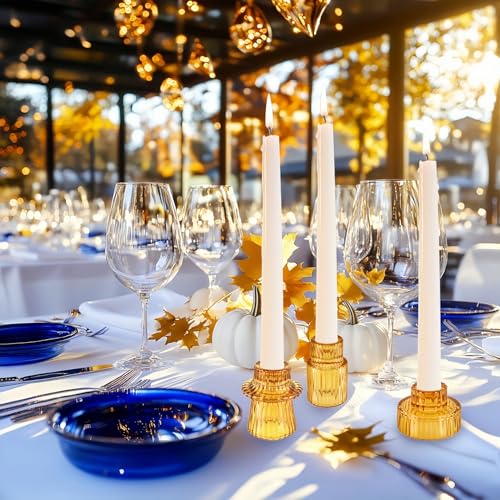Glass Candlestick Holders, Taper Candle Holders, Set of 3, Amber - color: Amber, size: 3 PCS