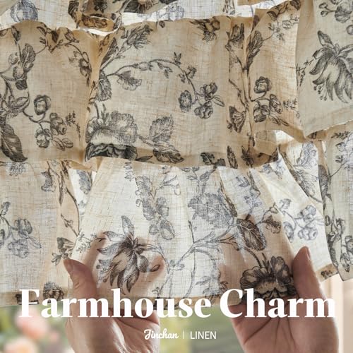 jinchan Amlie Ruffled Floral Valance Curtain 1 Panel 18 Inch Charcoal - color: Amlie Charcoal on Linen