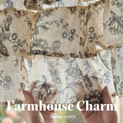 jinchan Amlie Ruffled Floral Valance Curtain 1 Panel 18 Inch Charcoal - color: Amlie Charcoal on Linen