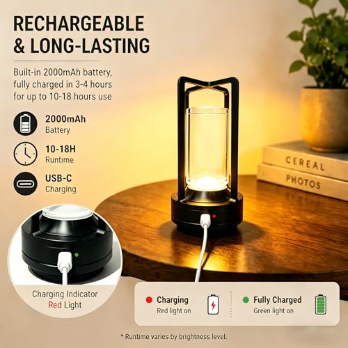Rechargeable Crystal Table Lamp, 3-Color Touch LED, Black - color: Black