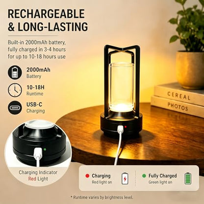 Rechargeable Crystal Table Lamp, 3-Color Touch LED, Black - color: Black