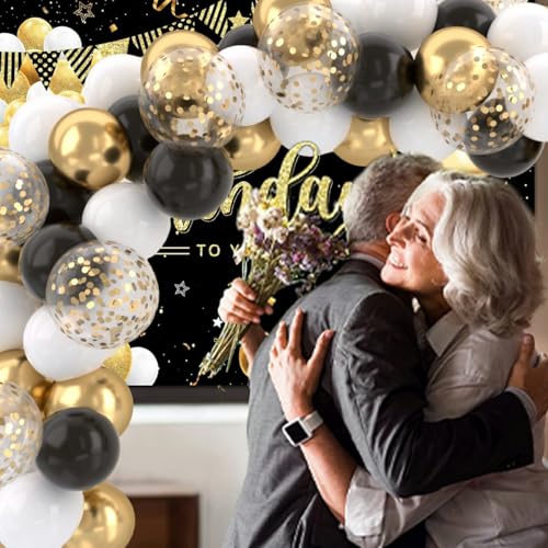 Patimate Black Gold Confetti Latex Balloons Set 50 pcs 12 inch - color: Black Gold