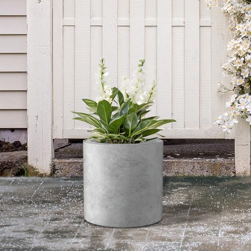 Kante Small Round Cylinder Pale Gray Concrete Planter 9.8" Tall, Outdoor - color: Natural Concrete, size: 9.8" Dia