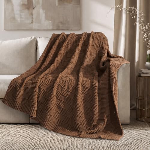 EVERGRACEHOME Modern Checkered Chenille Throw Blanket, 50x60, Rust Orange - color: Rust Orange, size: 50" X 60"