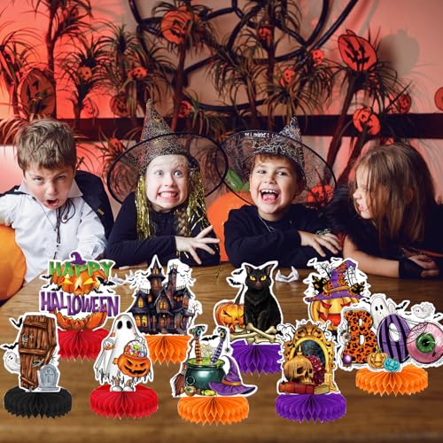 9 Pack Halloween Party Decorations Honeycomb Centerpiece,Halloween Table Toppers Halloween Table Centerpieces for Halloween Birthday Party Decor - style: C-Halloween Centerpiece 01