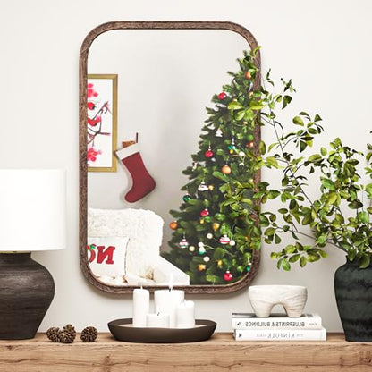 Acovy 24x36 Inch Solid Wood Framed Mirror Bathroom Mirror Tempered Glass for Wall Mounted, Rustic Wood Frame Wall Mirror Decorative for Living Room Bedroom Vanity Entryway