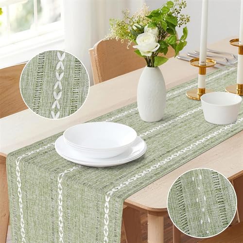Sage Green Table Runner 15 x 72 Inches, Cotton Linen Coffee Table Cover - color: Sage Green, size: 72 inch
