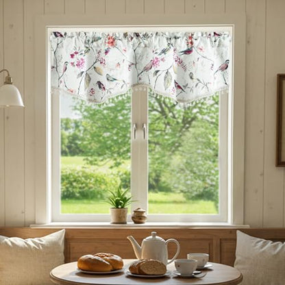 VOGOL Purple Bird Print Scalloped Valance, Linen Texture, 52 x 16, 1 Panel - color: Birds Purple, size: 52"W x 16"L (Pack of 1)