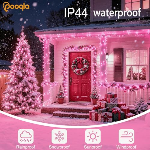 Pooqla Pink String Lights Battery Operated, 2x100 LED Christmas Lights - color: Pink, size: 100 LED x2