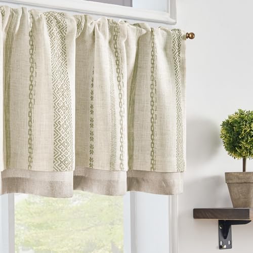 jinchan Liora Linen Valance 18 Inch Modern Boho 1 Panel Green on Linen - color: Liora | Green on Linen, size: 50"W x 18"L (Pack of 1)